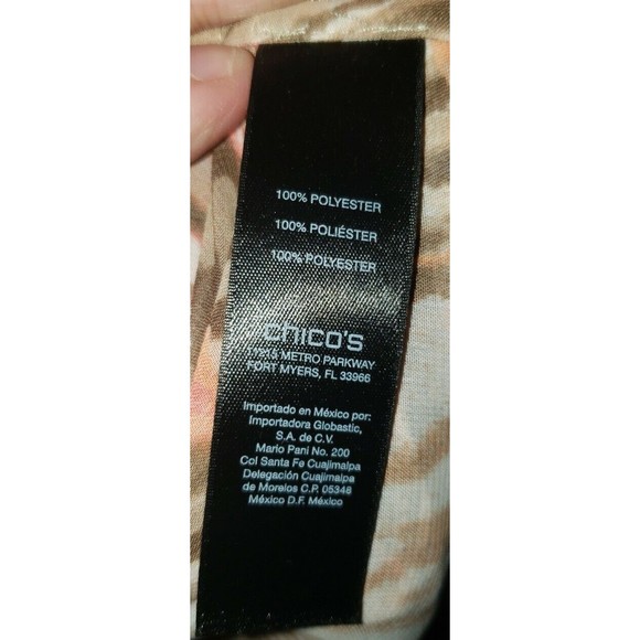 Chicos Travelers Collection Sheer Blouse Animal Aztec Print Roll Sleeve Sz 1 Med - Picture 11 of 12